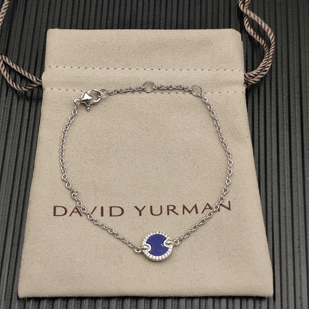 David Yurman Silver Round Lapis Lazuli Bracelet with Diamonds